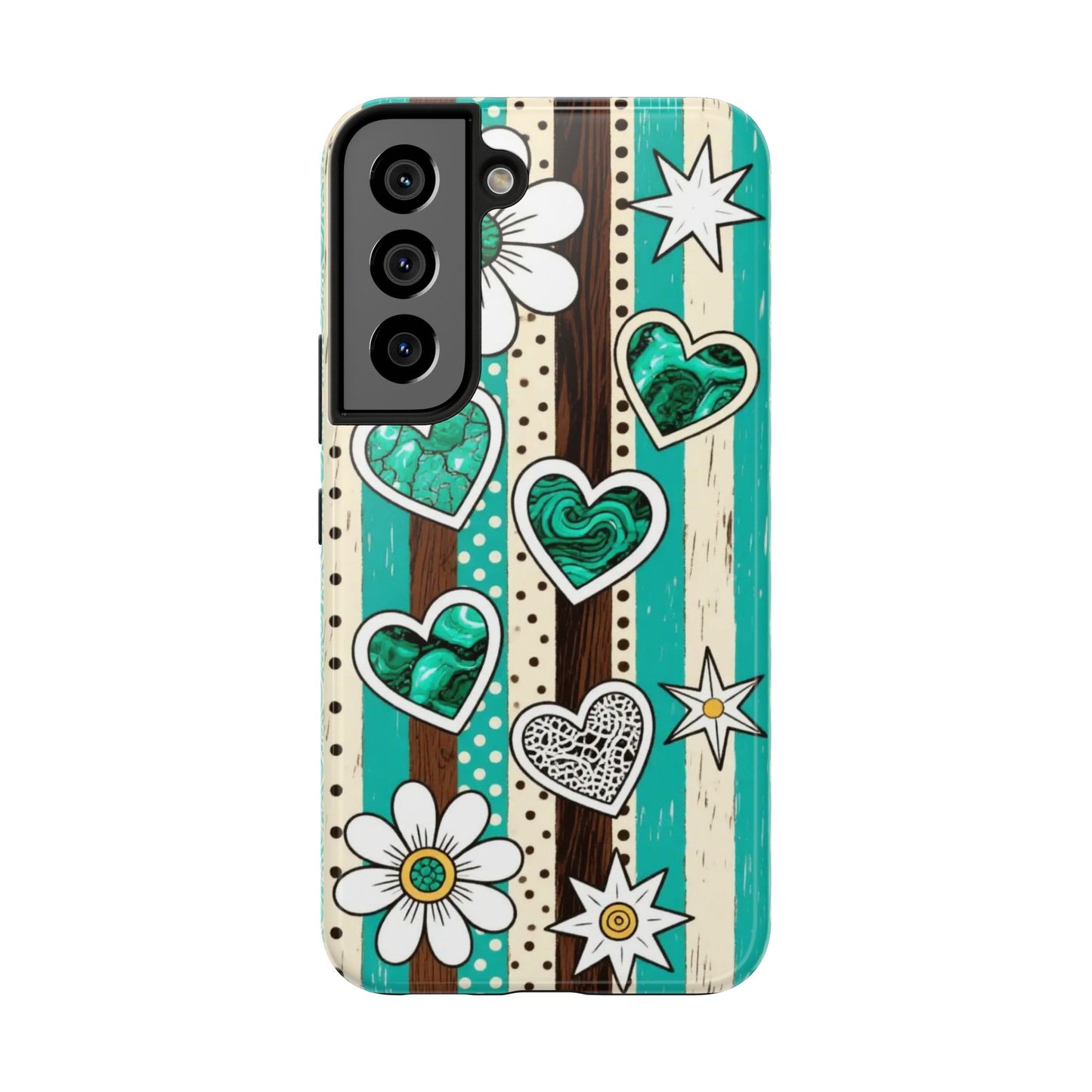 Turquoise Hearts & Daisies Tough Phone Case