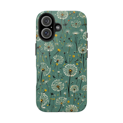 Teal Dandelion Floral Protective Cover Tough Phone Case