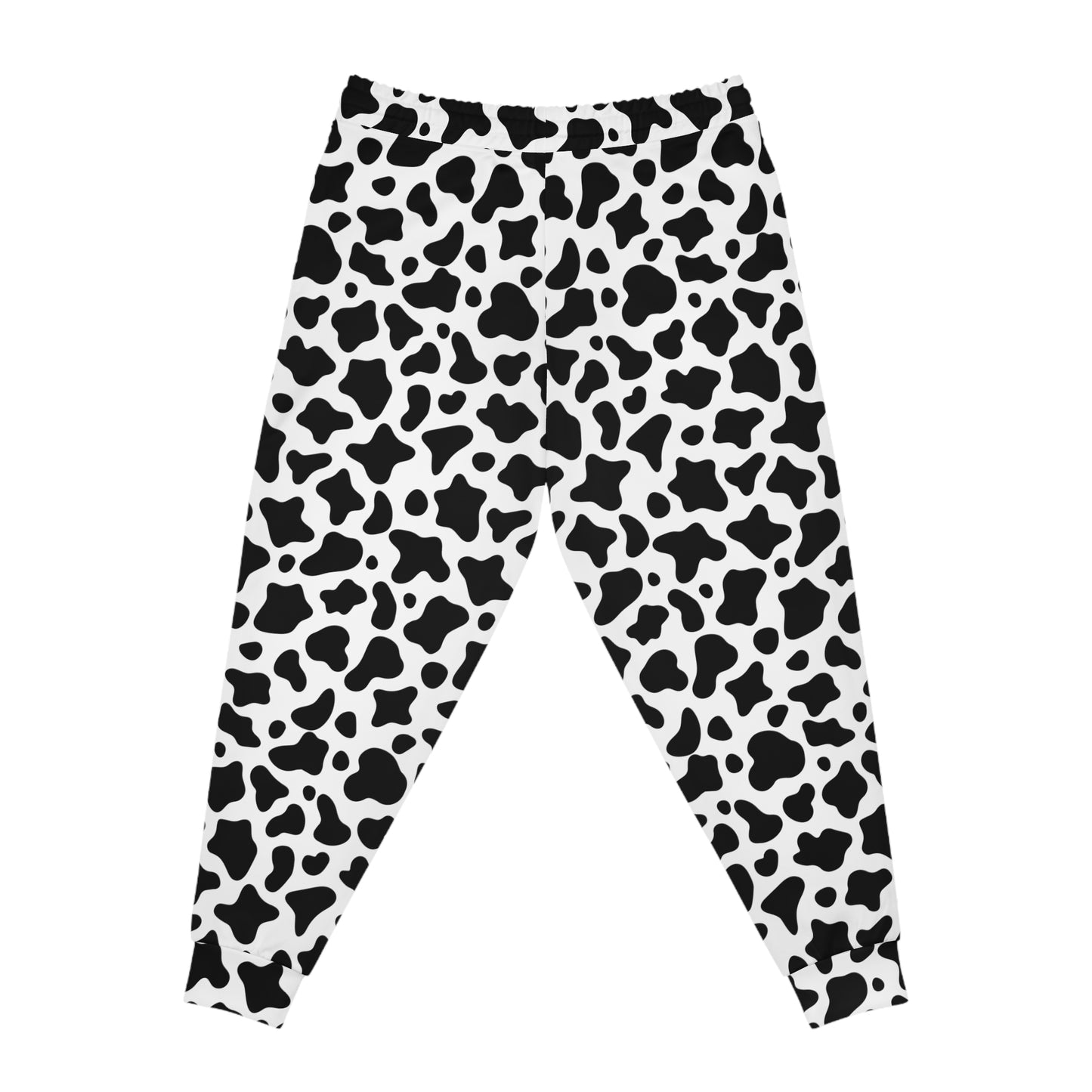 Cow Print Joggers — Black & White All-Over Print Athletic Pants