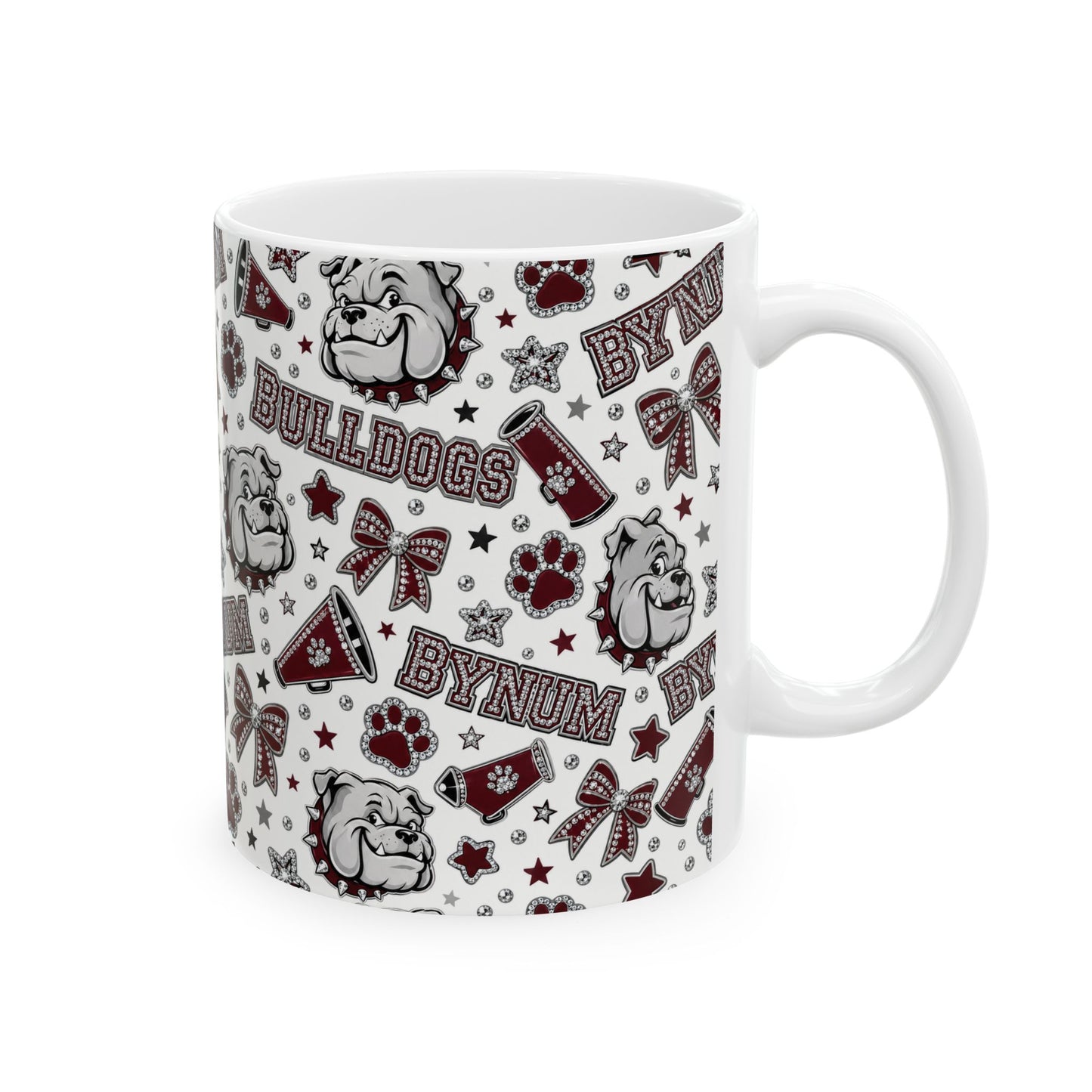 Bulldogs Pattern Ceramic Mug — BYNUM Paw Print & Mascot Coffee Cup (11oz/15oz)