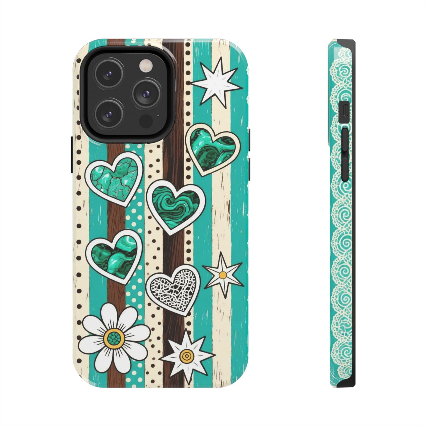 Turquoise Hearts & Daisies Tough Phone Case