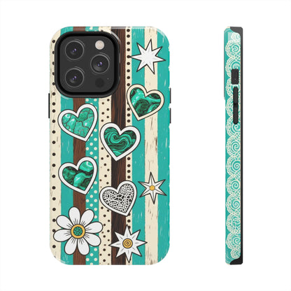 Turquoise Hearts & Daisies Tough Phone Case