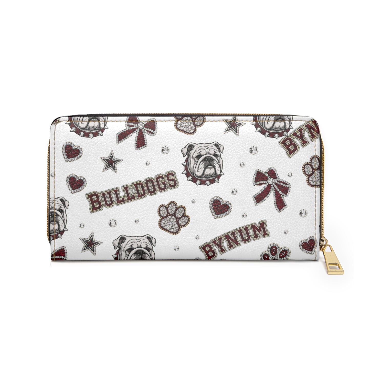 Bulldogs Pattern Zipper Wallet — Personalized 'Bynum' Mascot Paw Print Design