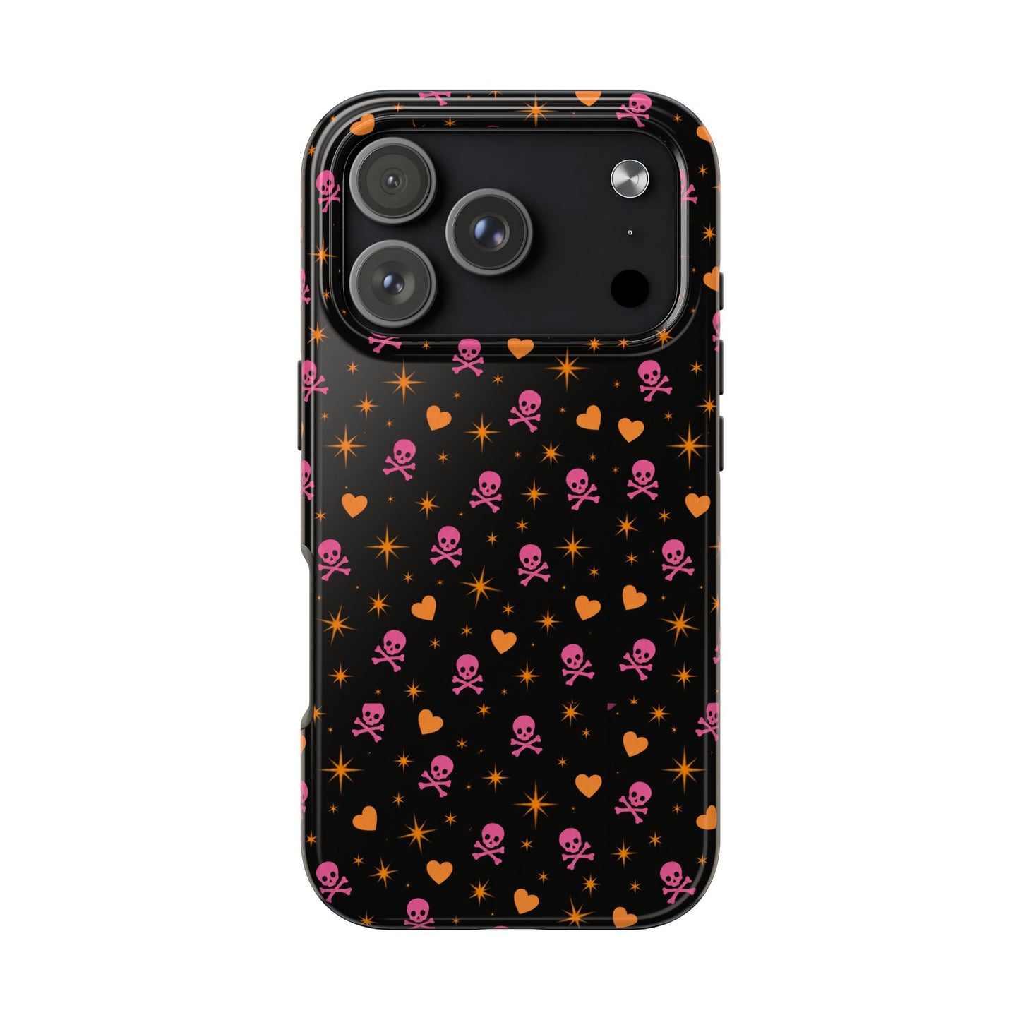 Pink Skull & Orange Heart Pattern Tough Phone Case