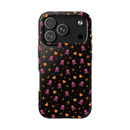 Pink Skull & Orange Heart Pattern Tough Phone Case