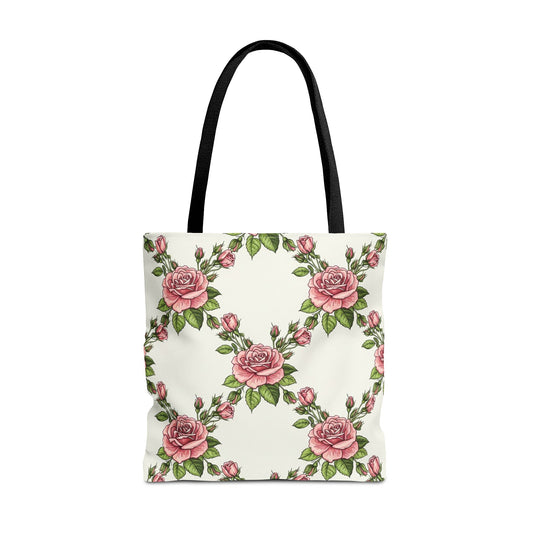 Vintage Pink Rose Wreath Tote Bag