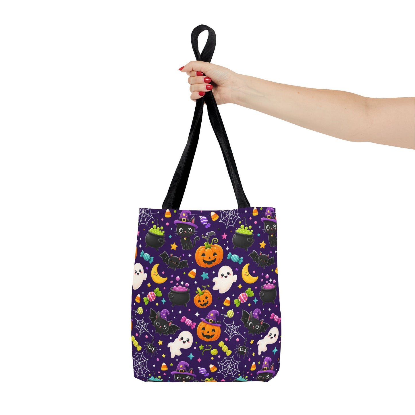 Halloween Pattern Tote Bag — Cute Ghosts, Pumpkins & Candy All-Over Print
