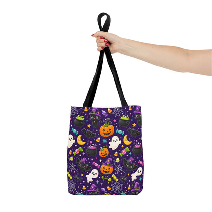 Halloween Pattern Tote Bag — Cute Ghosts, Pumpkins & Candy All-Over Print