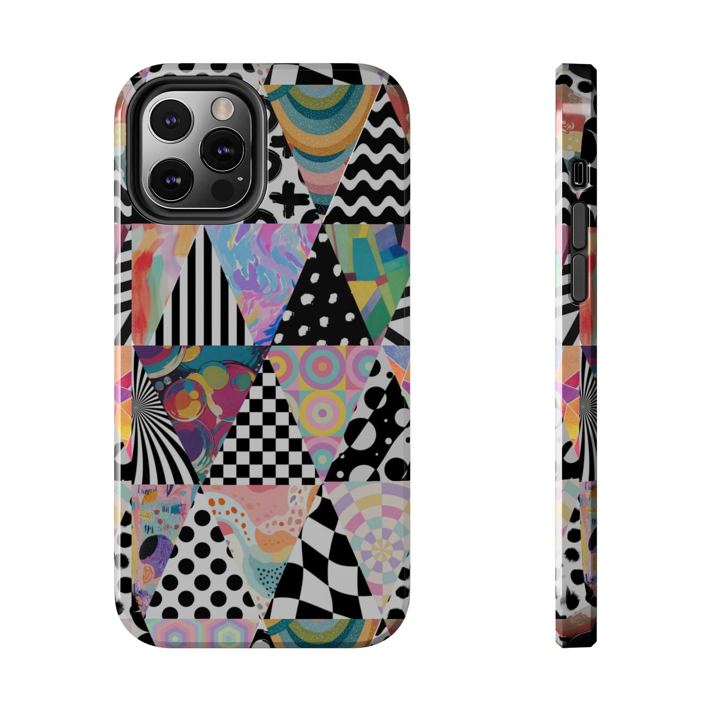Retro Geometric Patchwork Design Tough Phone Case