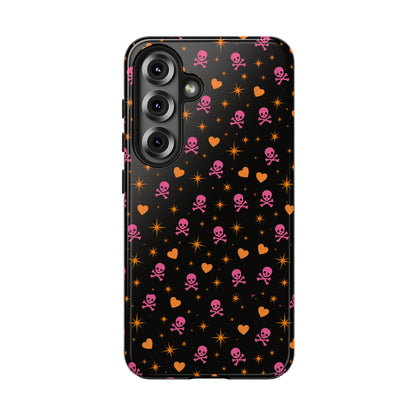 Pink Skull & Orange Heart Pattern Tough Phone Case