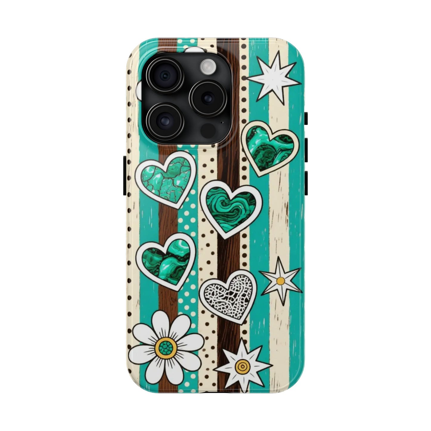 Turquoise Hearts & Daisies Tough Phone Case