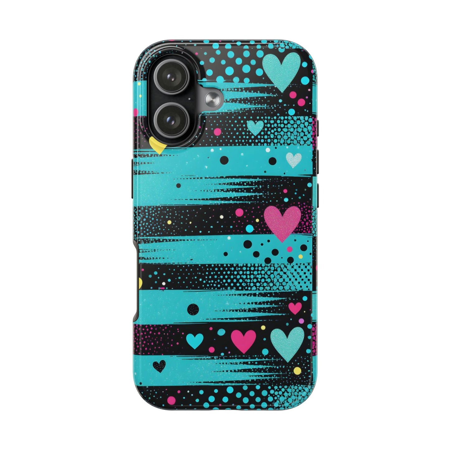 Teal Pop Heart Stripe Tough Phone Case