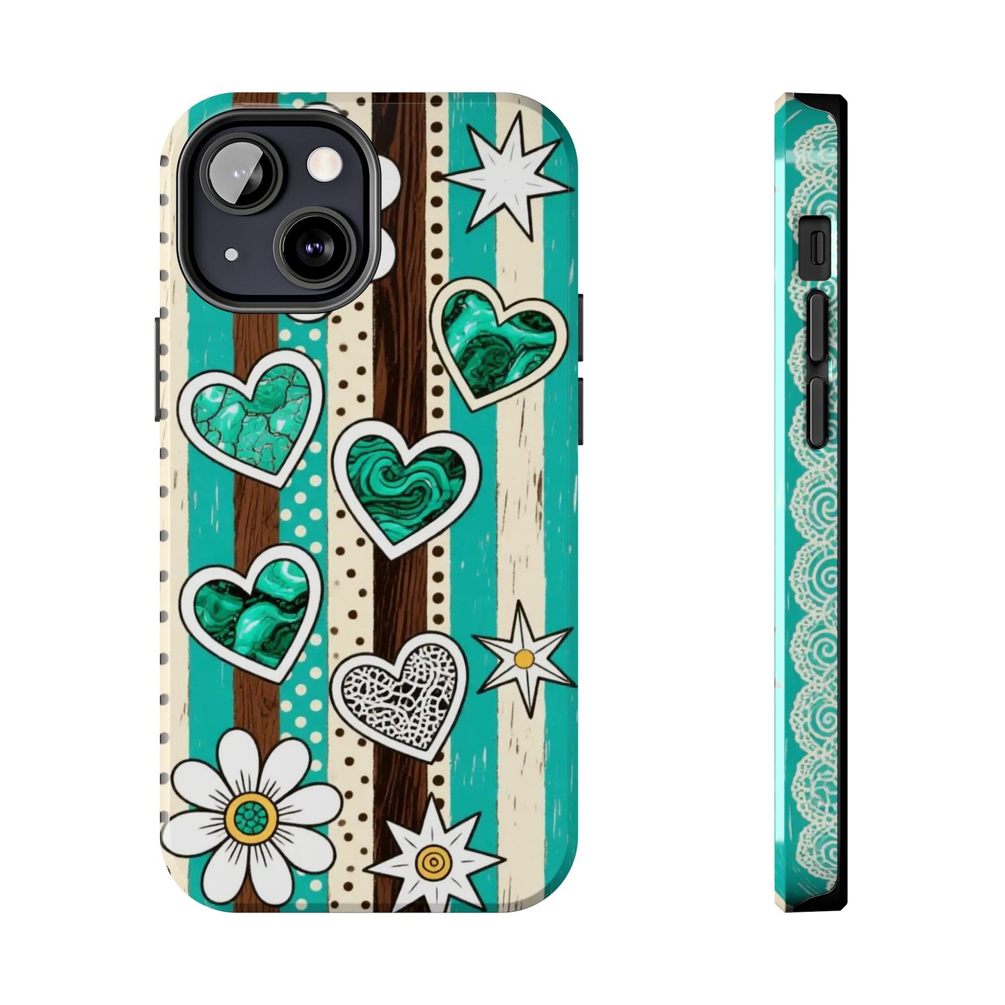 Turquoise Hearts & Daisies Tough Phone Case