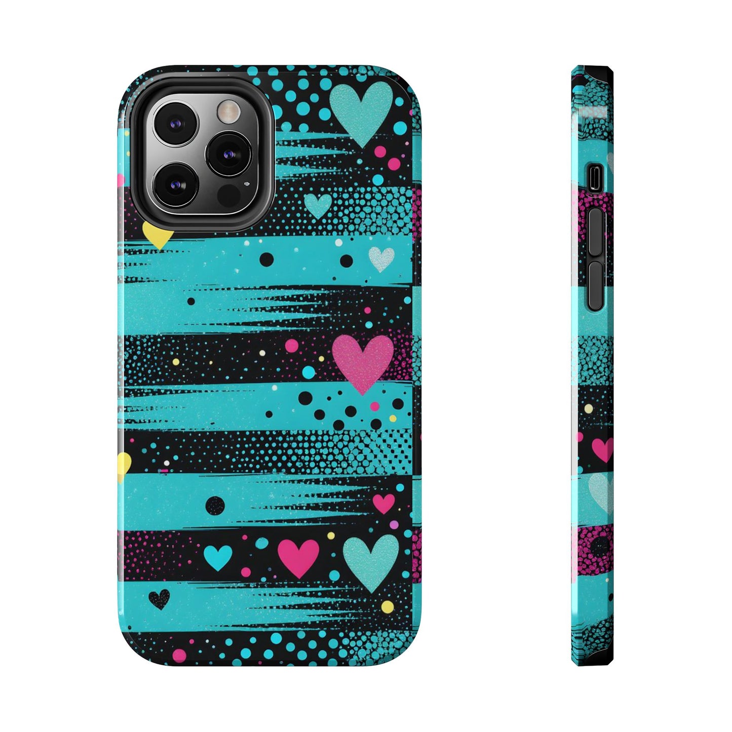 Teal Pop Heart Stripe Tough Phone Case