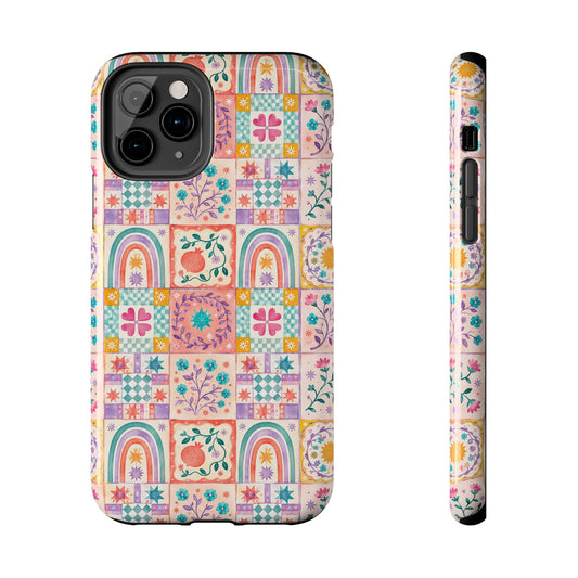 Boho Patchwork Rainbow Tile Design Tough Phone Case