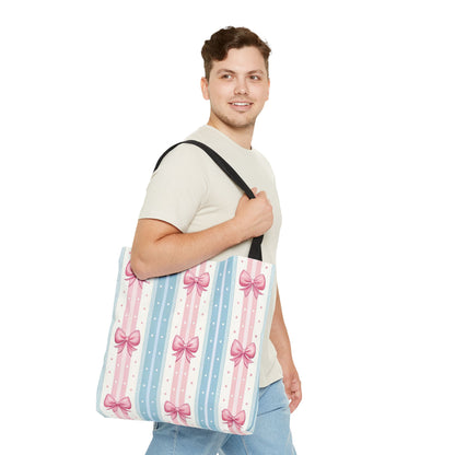 Bow Stripes & Polka Dots Tote Bag