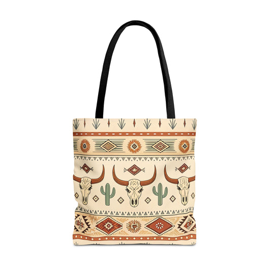 Boho Desert Cow Skull & Cactus Tote Bag