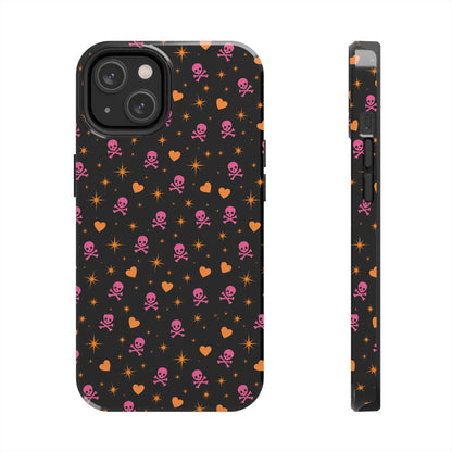 Pink Skull & Orange Heart Pattern Tough Phone Case