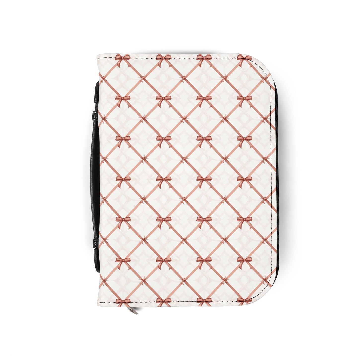 Quilted Rose Bow Pattern Zippered Bible Cover