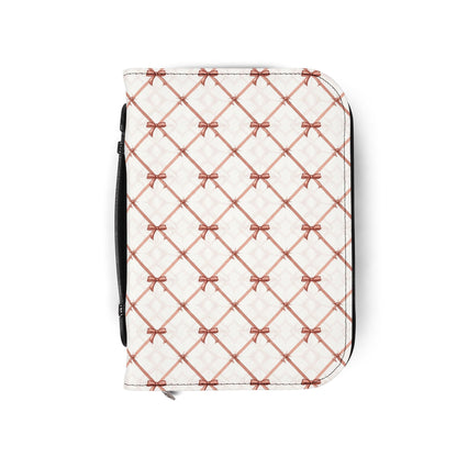 Quilted Rose Bow Pattern Zippered Bible Cover