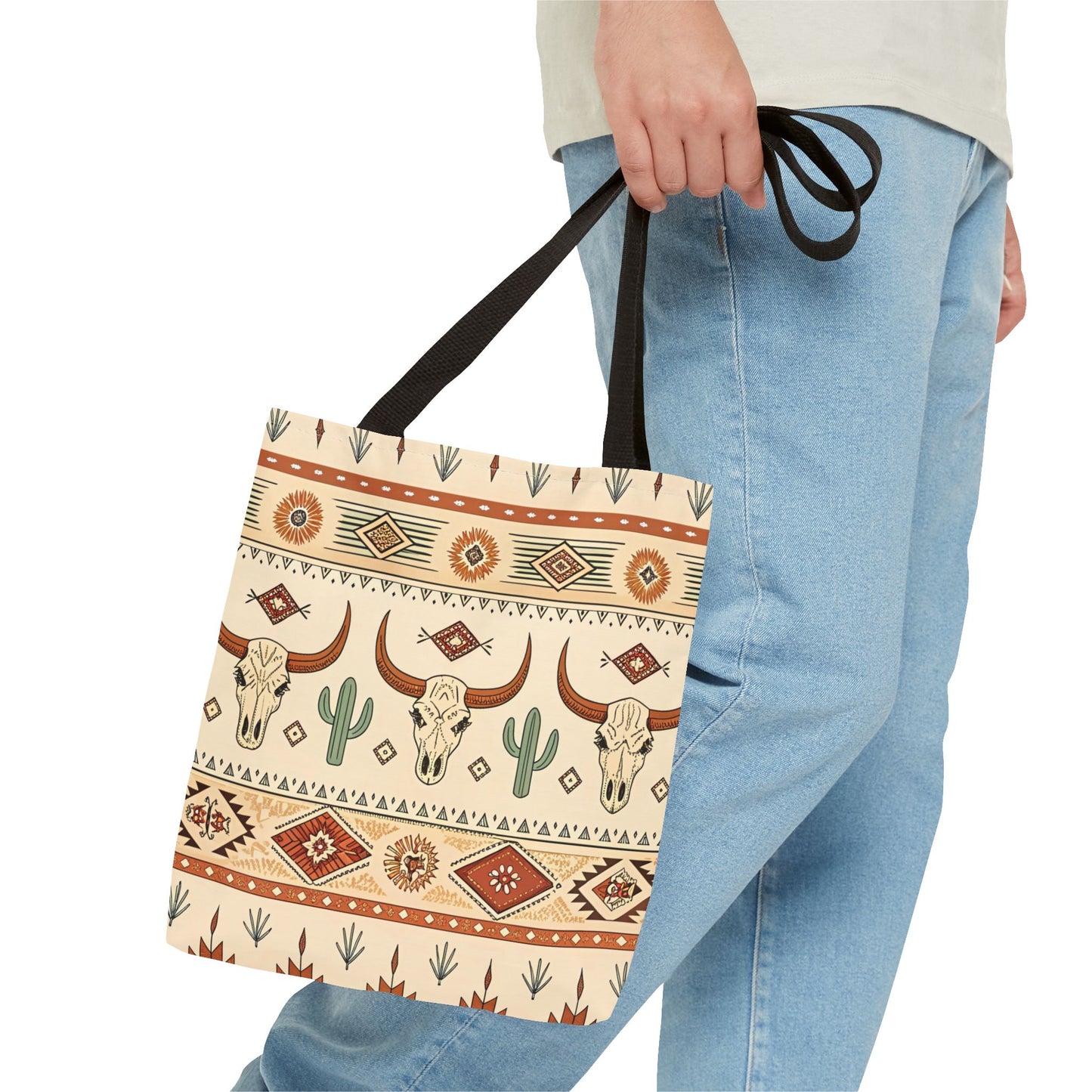 Boho Desert Cow Skull & Cactus Tote Bag