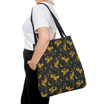 Crescent Moon Dragons Pattern Tote Bag