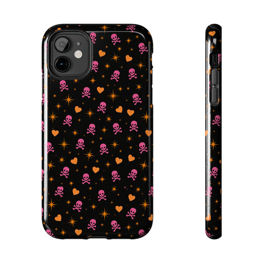 Pink Skull & Orange Heart Pattern Tough Phone Case