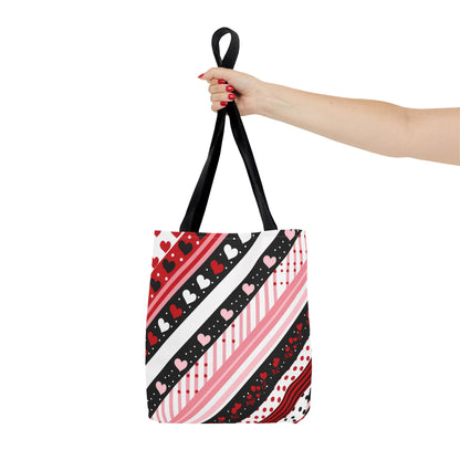 Hearts Diagonal Stripe Tote Bag