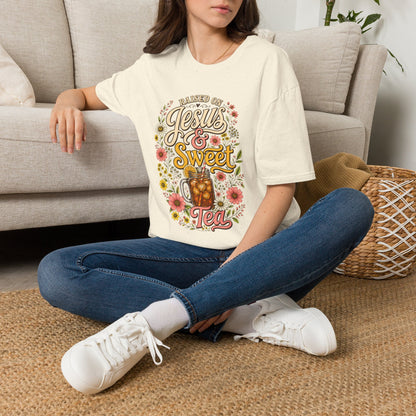 Raised on Jesus & Sweet Tea T‑Shirt — Floral Southern Faith Tee