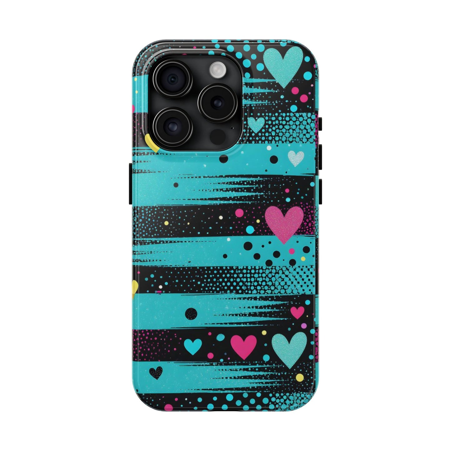 Teal Pop Heart Stripe Tough Phone Case
