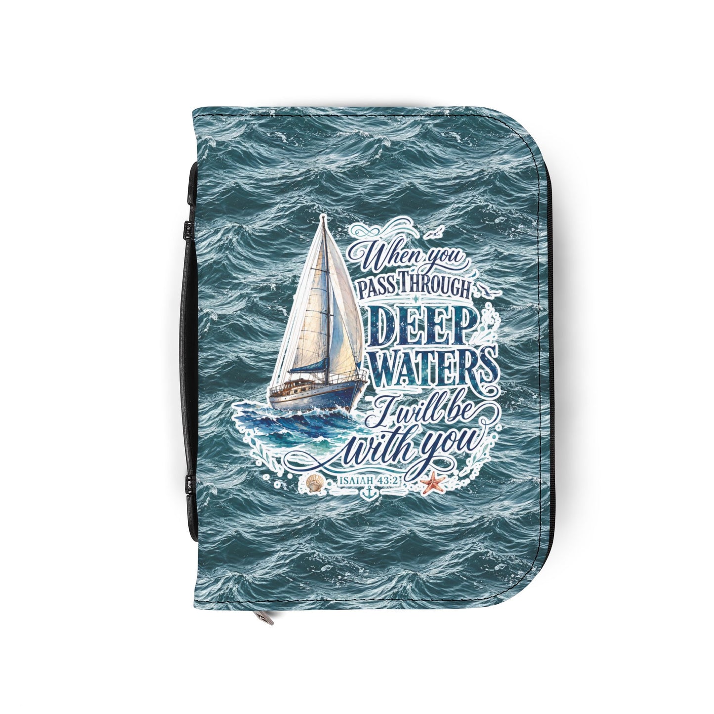 "When You Pass Through Deep Waters" Nautical Scripture Zippered Bible Cover