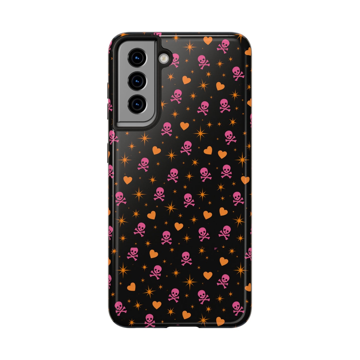 Pink Skull & Orange Heart Pattern Tough Phone Case