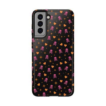 Pink Skull & Orange Heart Pattern Tough Phone Case