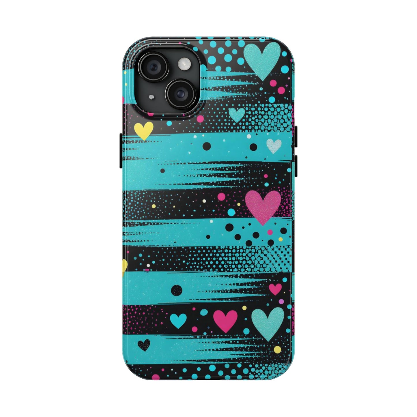Teal Pop Heart Stripe Tough Phone Case
