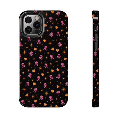 Pink Skull & Orange Heart Pattern Tough Phone Case