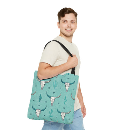 Turquoise Cactus & Cow Skulls Tote Bag