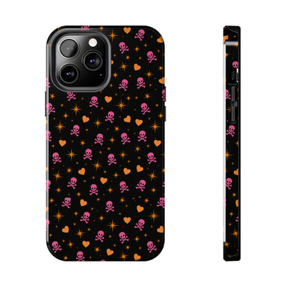 Pink Skull & Orange Heart Pattern Tough Phone Case