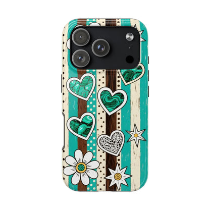 Turquoise Hearts & Daisies Tough Phone Case