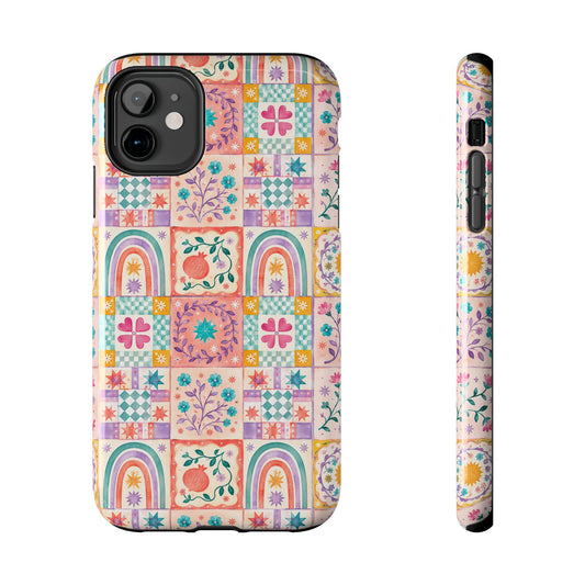 Boho Patchwork Rainbow Tile Design Tough Phone Case