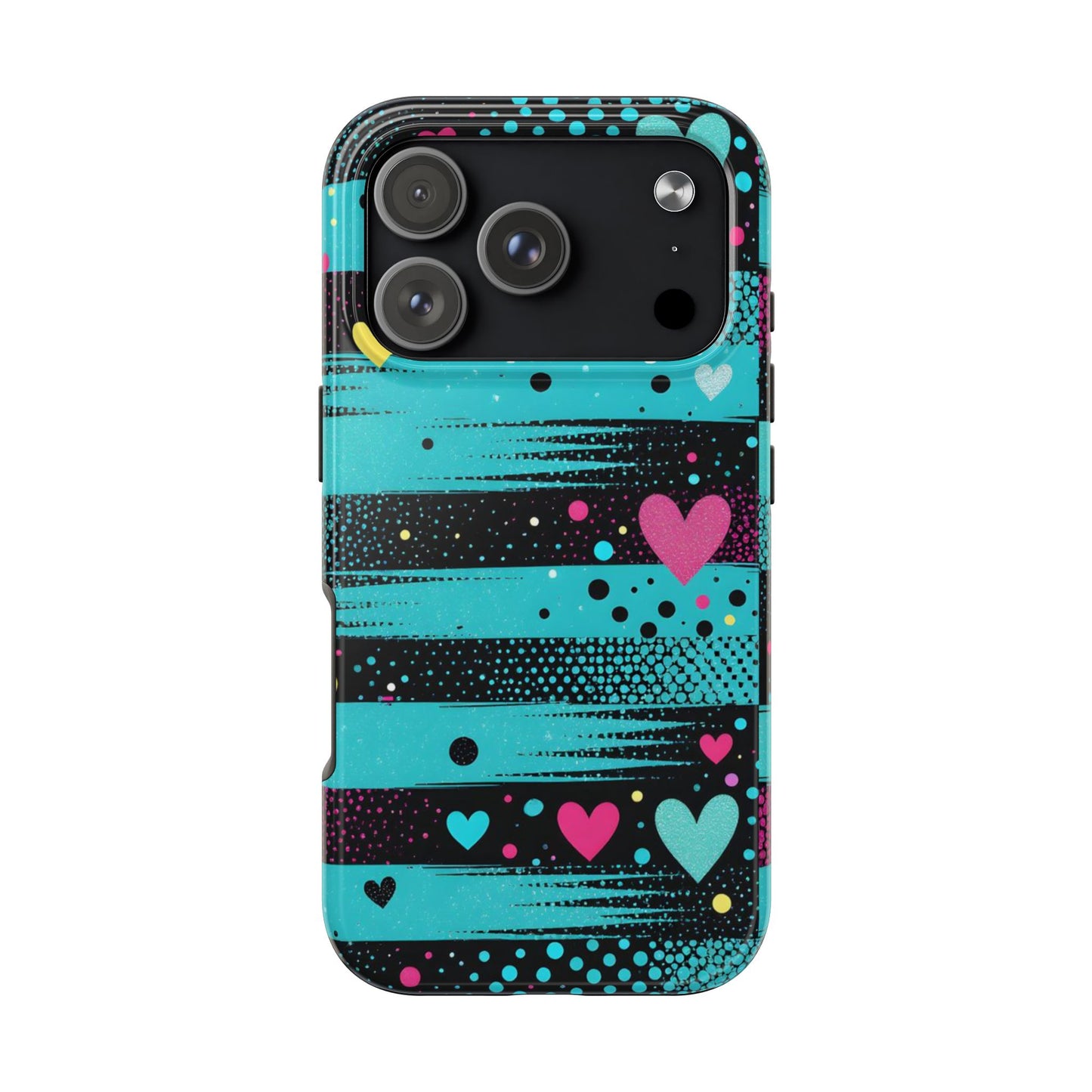 Teal Pop Heart Stripe Tough Phone Case