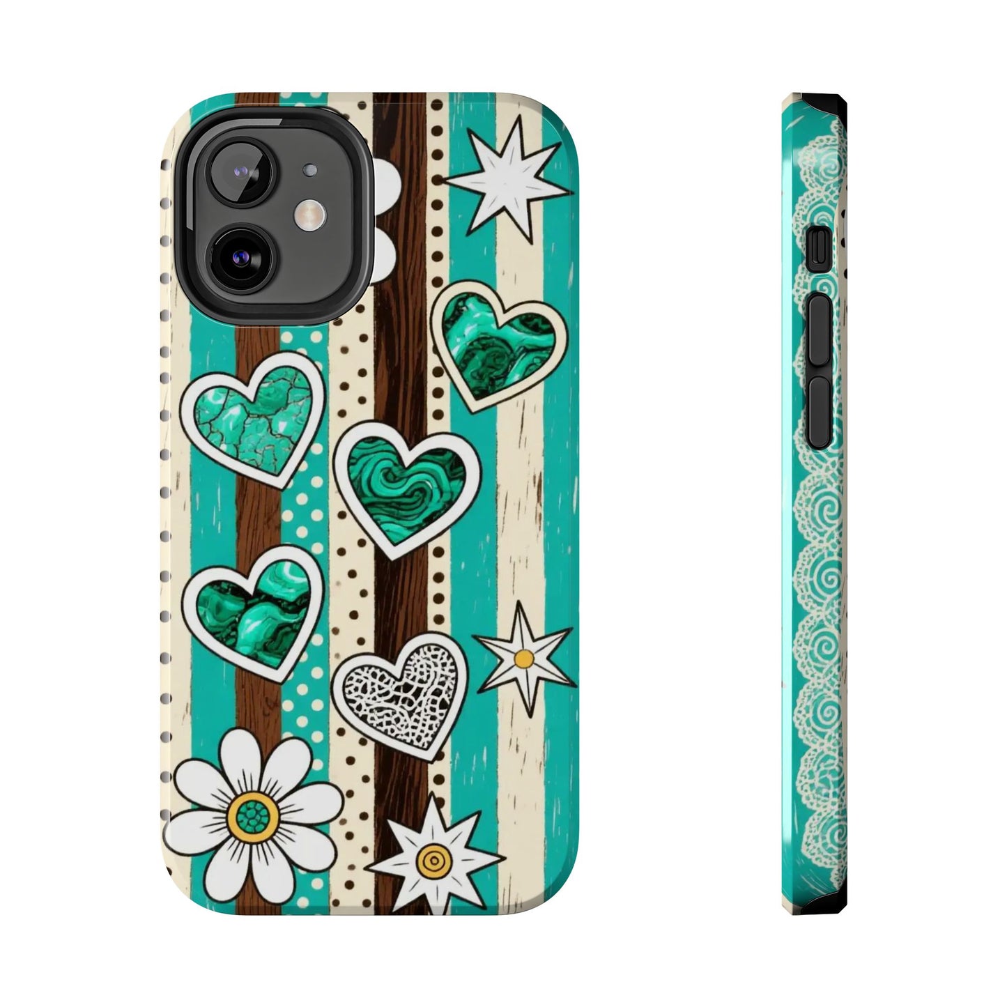 Turquoise Hearts & Daisies Tough Phone Case