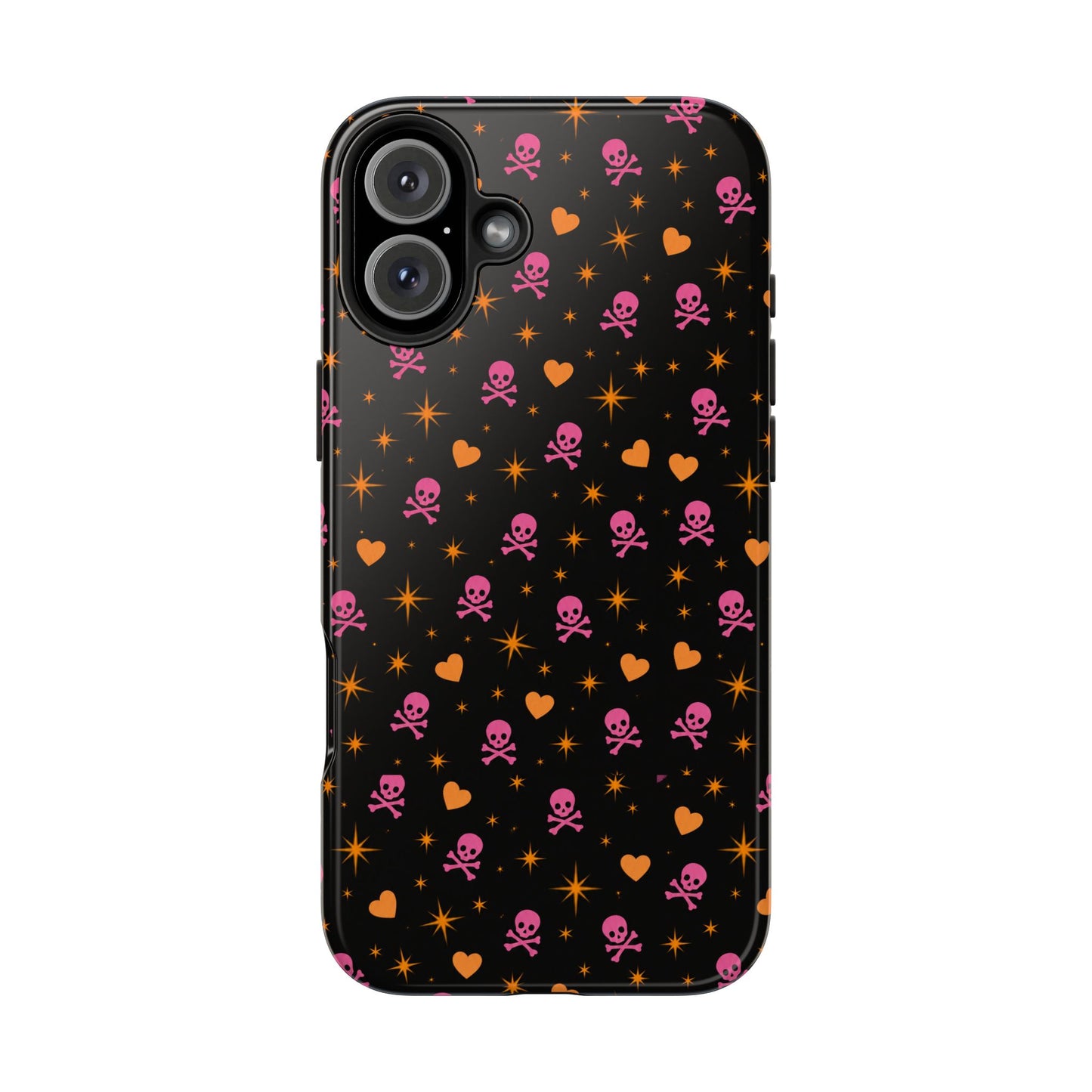 Pink Skull & Orange Heart Pattern Tough Phone Case