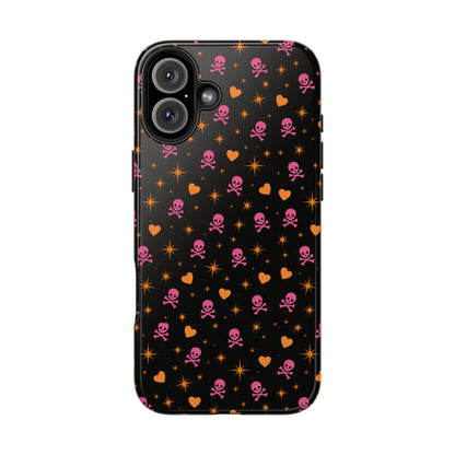 Pink Skull & Orange Heart Pattern Tough Phone Case