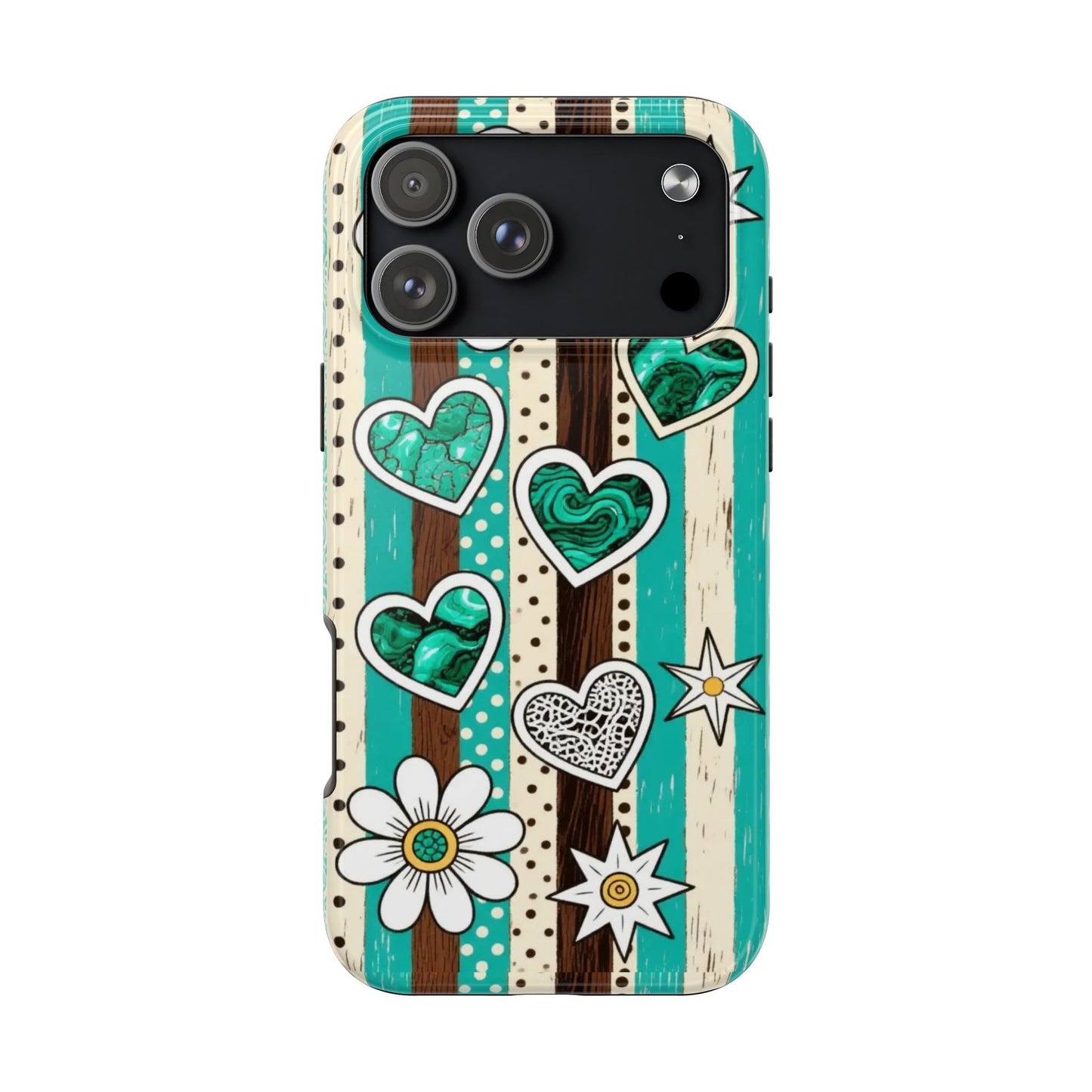 Turquoise Hearts & Daisies Tough Phone Case