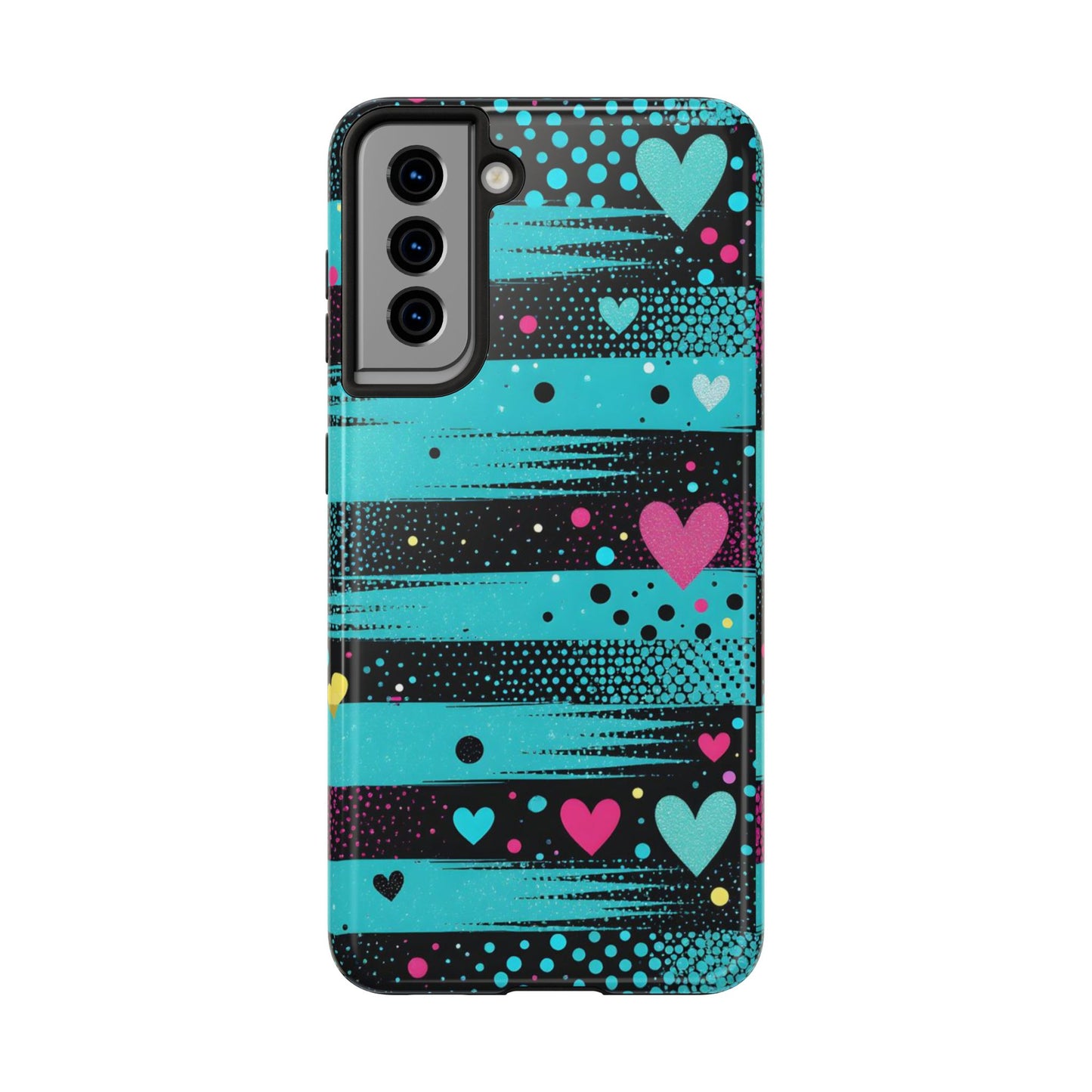 Teal Pop Heart Stripe Tough Phone Case