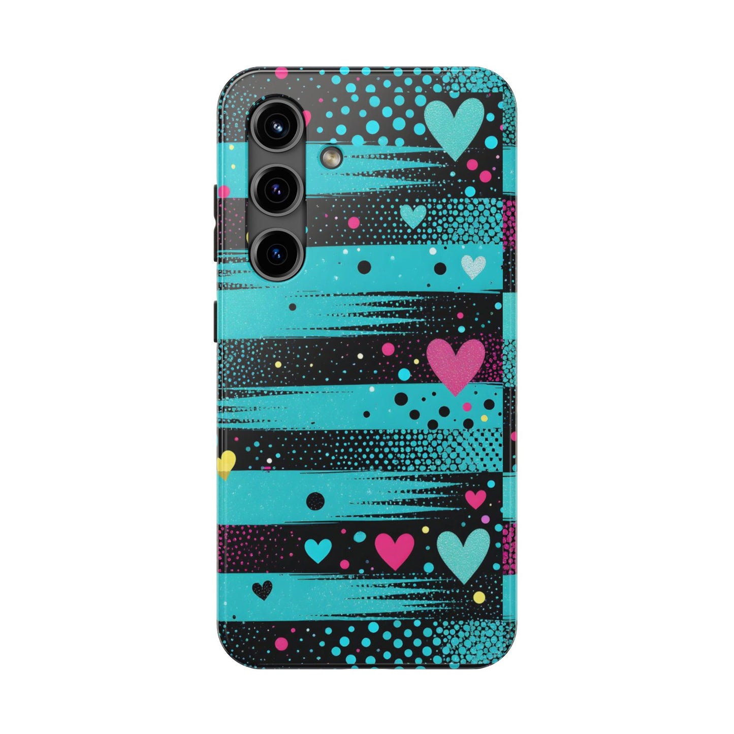Teal Pop Heart Stripe Tough Phone Case