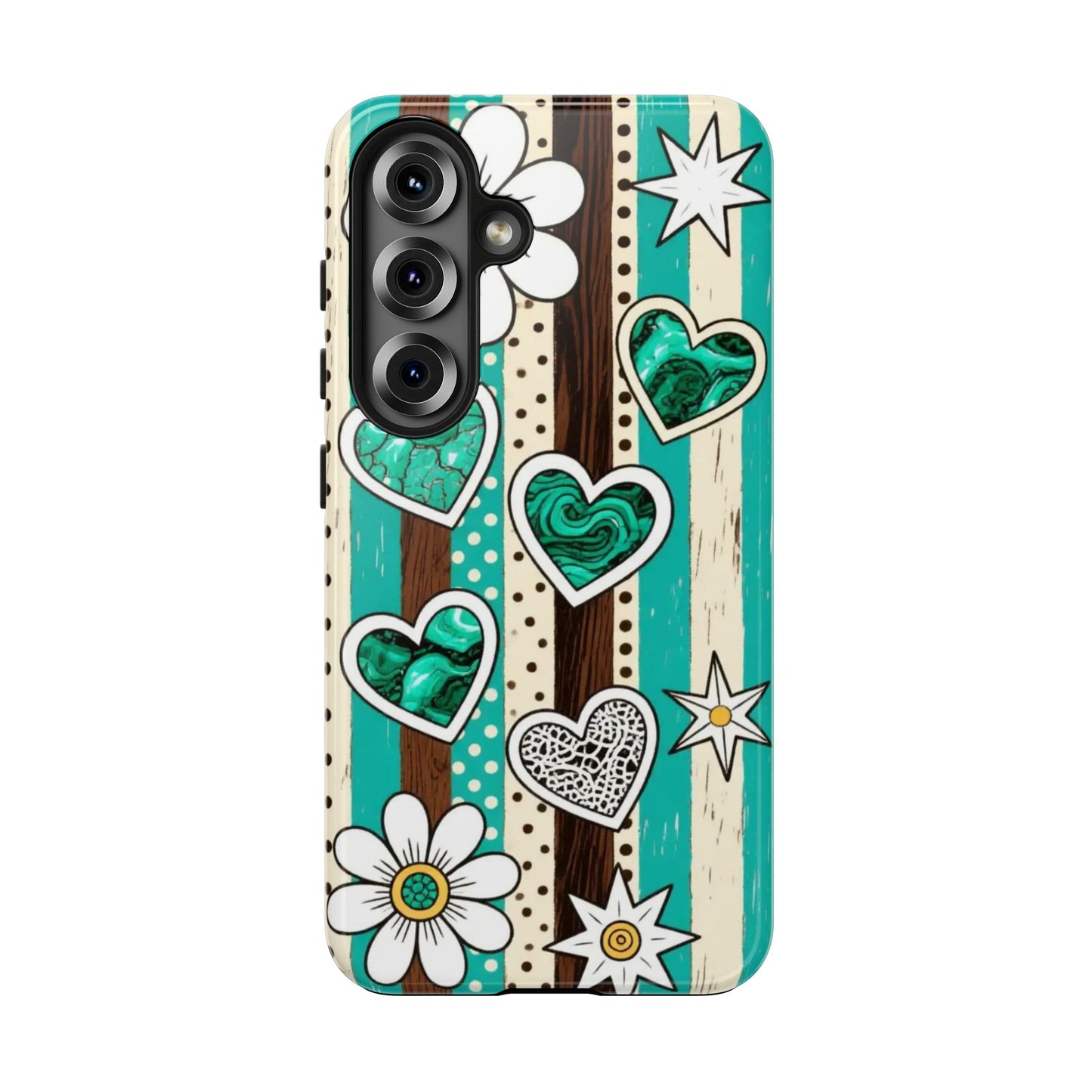 Turquoise Hearts & Daisies Tough Phone Case