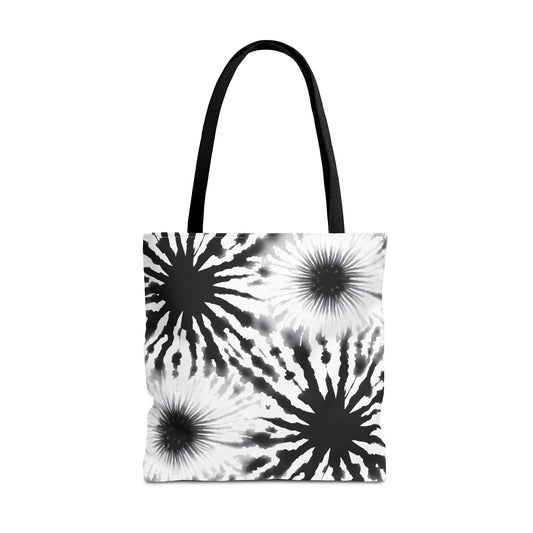 Black & White Burst Tie-Dye Tote Bag