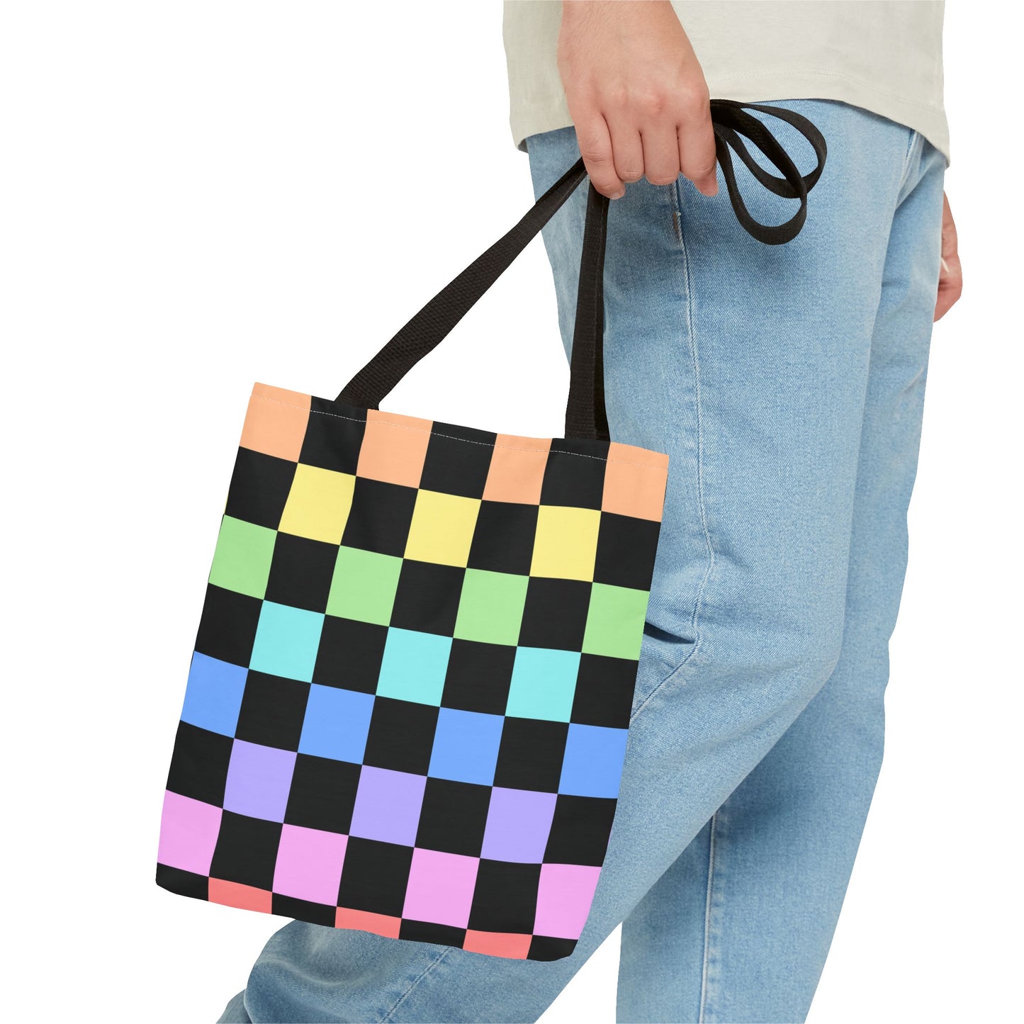 Checkerboard Rainbow Tote Bag