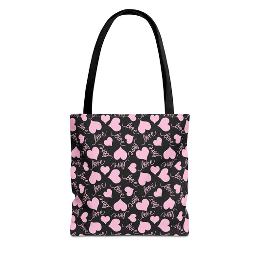 Pink Hearts & "Love" Tote Bag